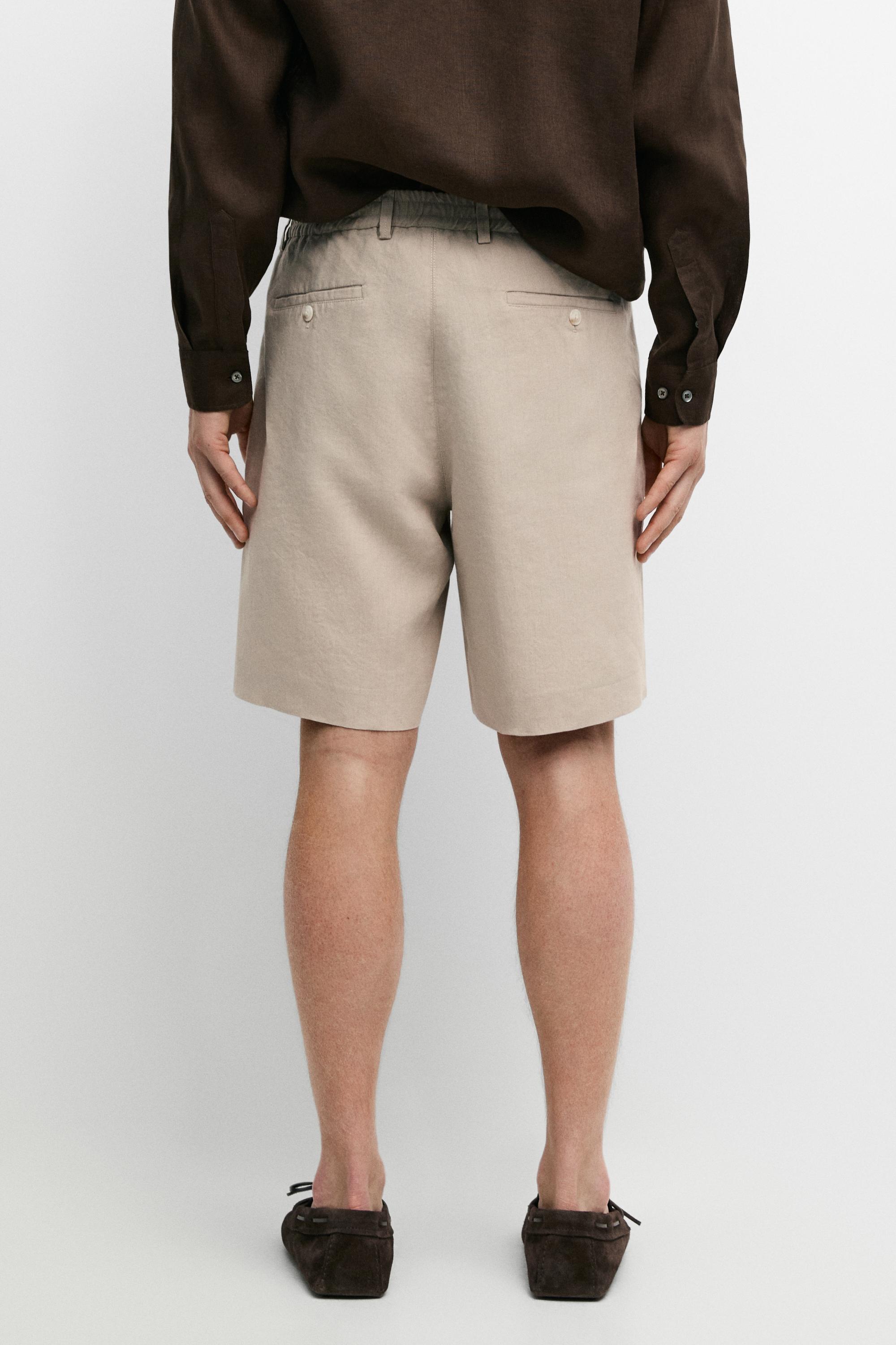 100% linen short Bermuda shorts